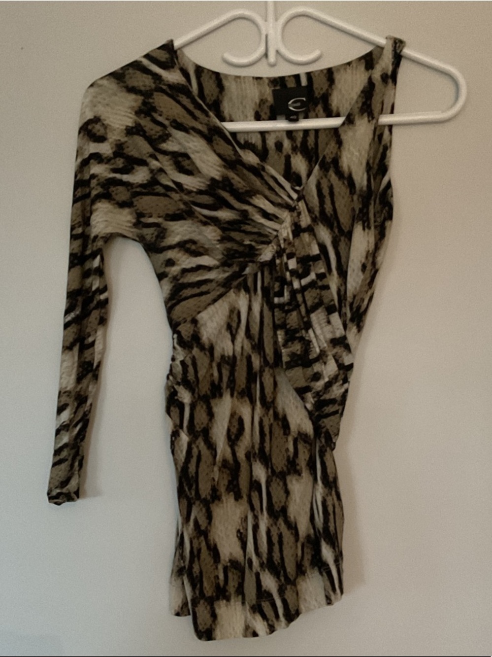 Just Cavalli One-Shoulder Animal Print Dress in Black and Tan